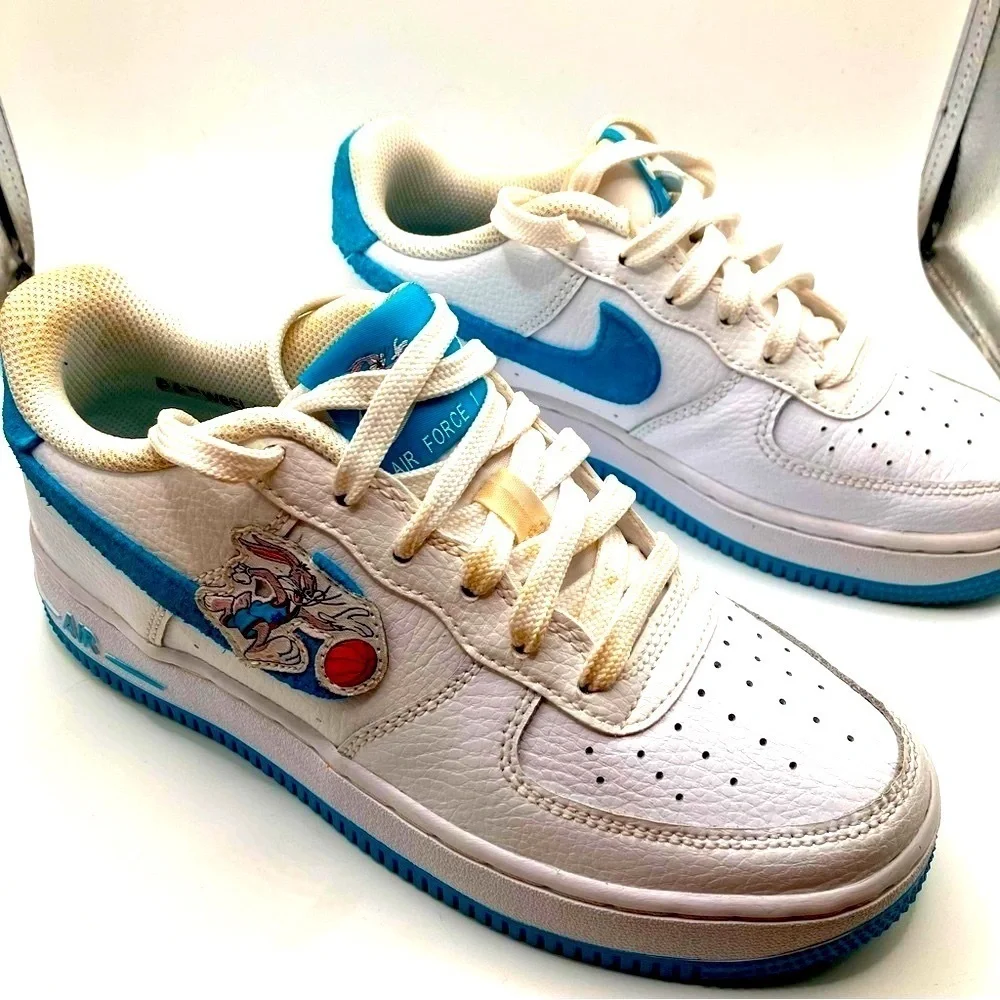 Nike Air Force 1 low Space Jam Hare, white and blue, kids 4.5 or women’s 6.5